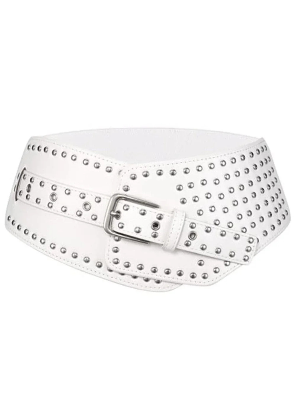 Womens Stretchy Waist Belt White Retro Studs Belts for Dress